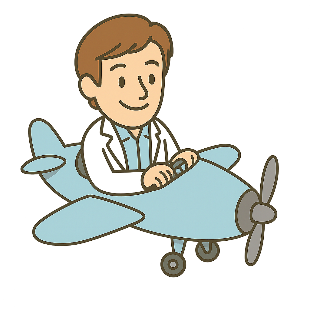 Dr. Mike Airplane Vector Cartoon of a doctor flying an airplane