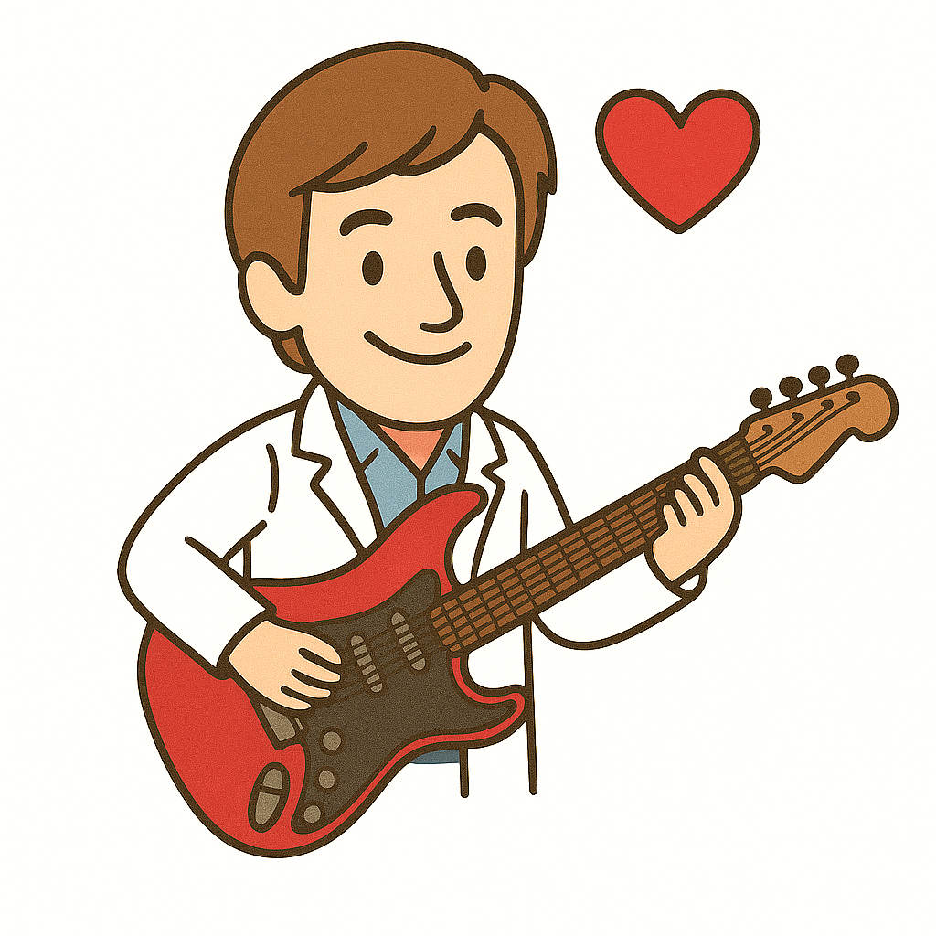 Dr. Mike Guitar Cartoon of a doctor playing the guitar