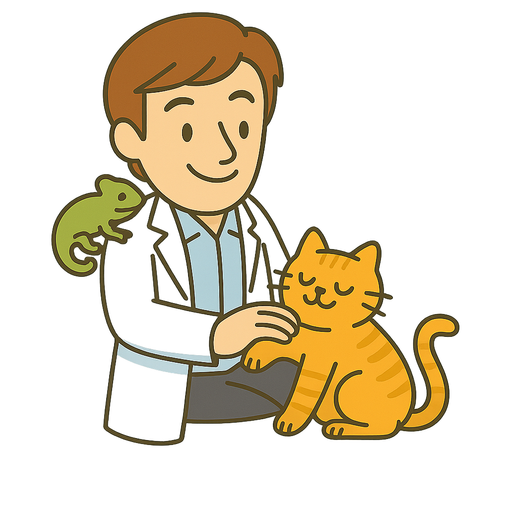 Dr. Mike Pets Vector Picture of a doctor with petting a cat. The doctor has a lizard on this shoulders