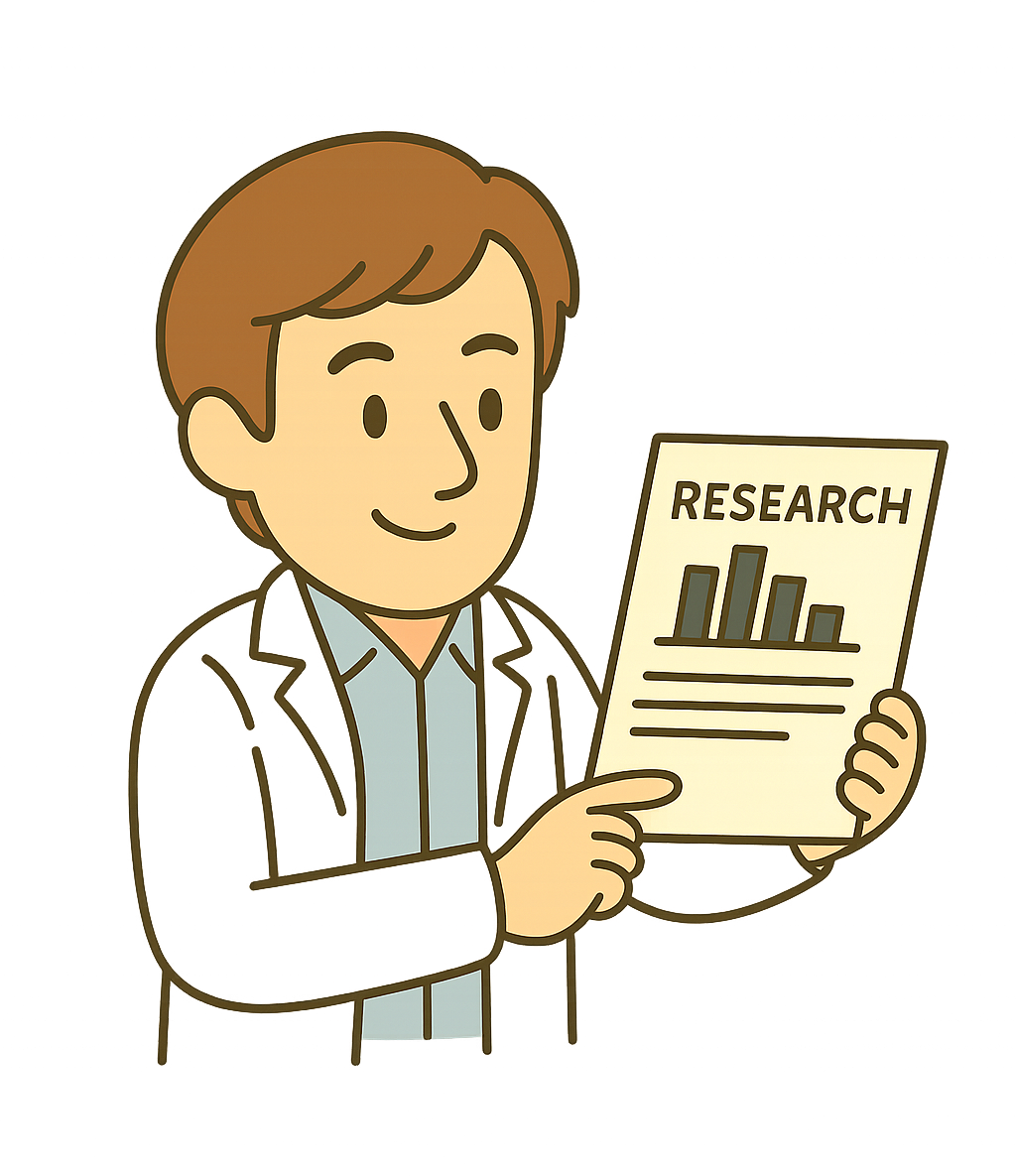 Dr. Mike Research Vector Cartoon of a doctor reading a research paper