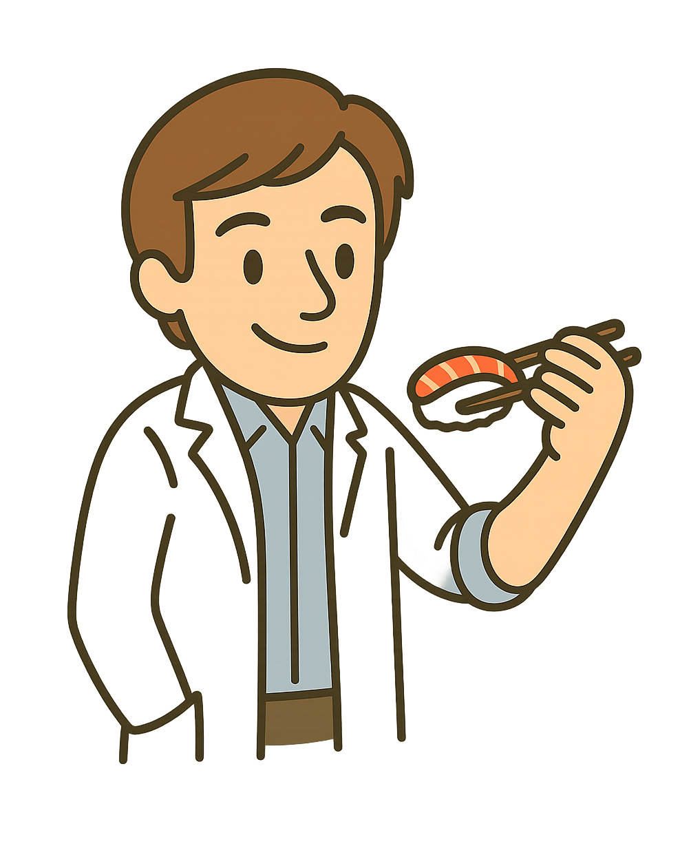 Dr. Mike Sushi Vector Cartoon of a doctor eating sushi
