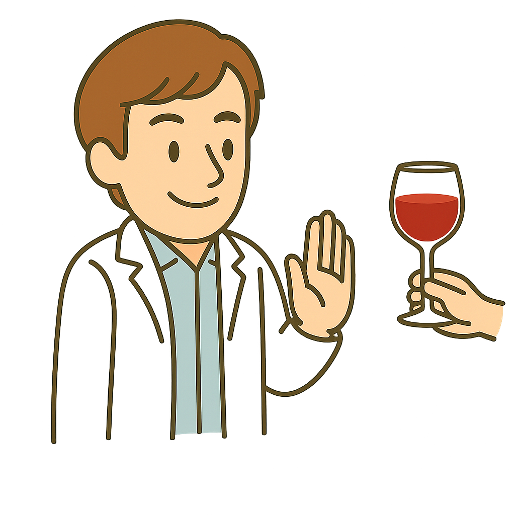 Dr. Mike Wine 2 Vector Cartoon of a doctor declining a glass of wine