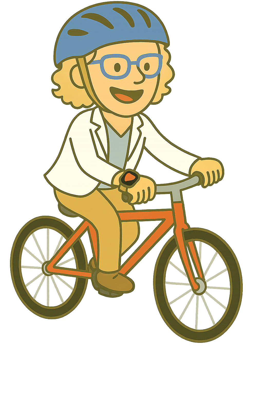 Final Vector - Smartwatch Cartoon of Dr. Heather riding a bicycle while wearing a smartwatch
